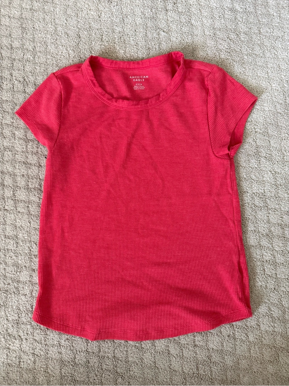 American Eagle Outfitters Girls' Bright Pink Ribbed Short-Sleeve Tee